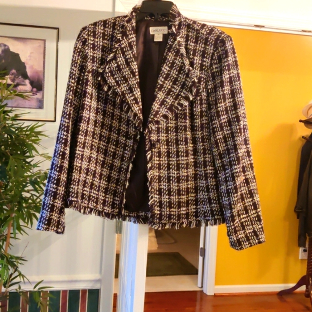 Vintage Carlucci W Sz. 10 Black/White Checkerboard Single-Button Blazer